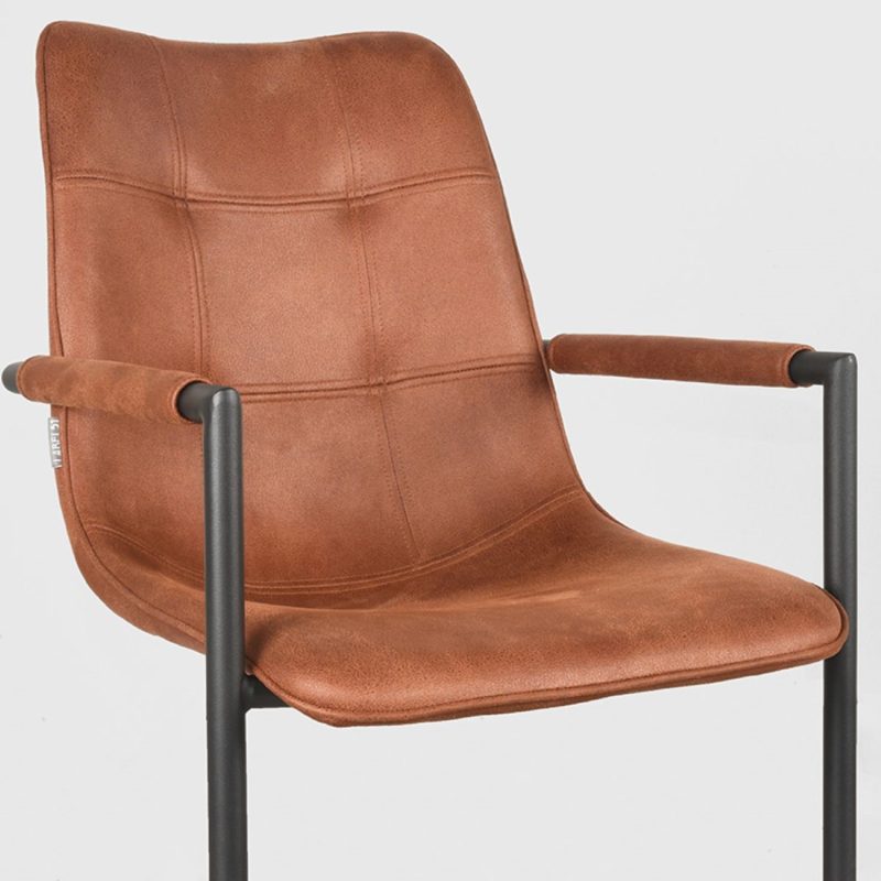 Chaise de salle à manger avec accoudoir, en microfibre cognac - Image 5