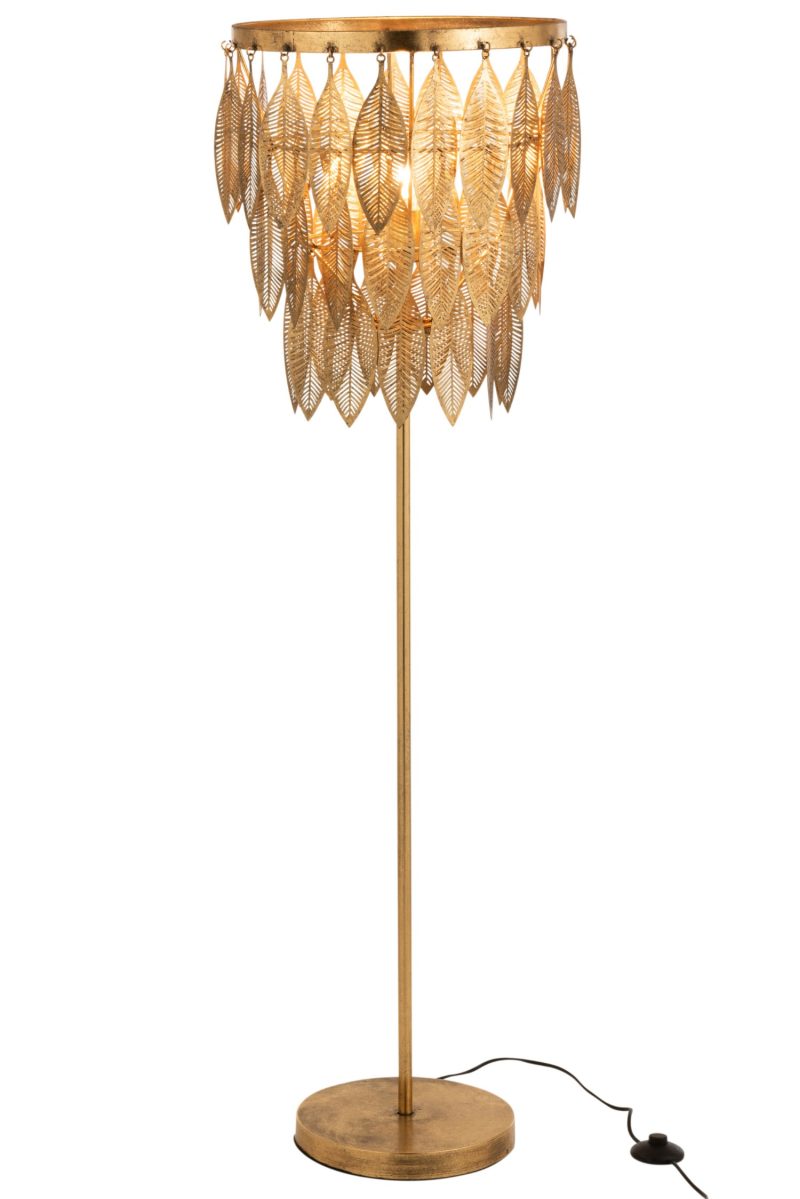 Lampe sur pied feuilles metal or