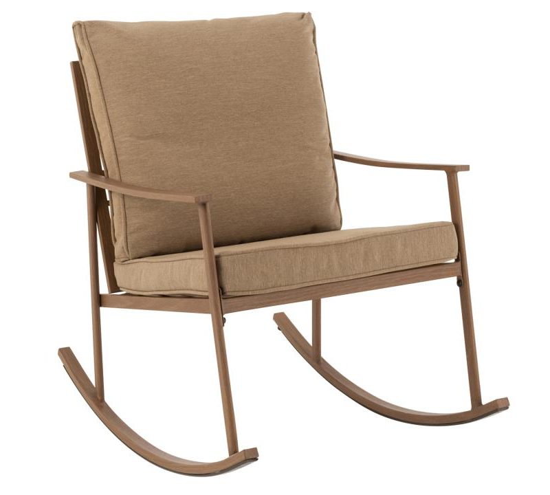 Chaise a bascule metal/textile beige/marron fonce
