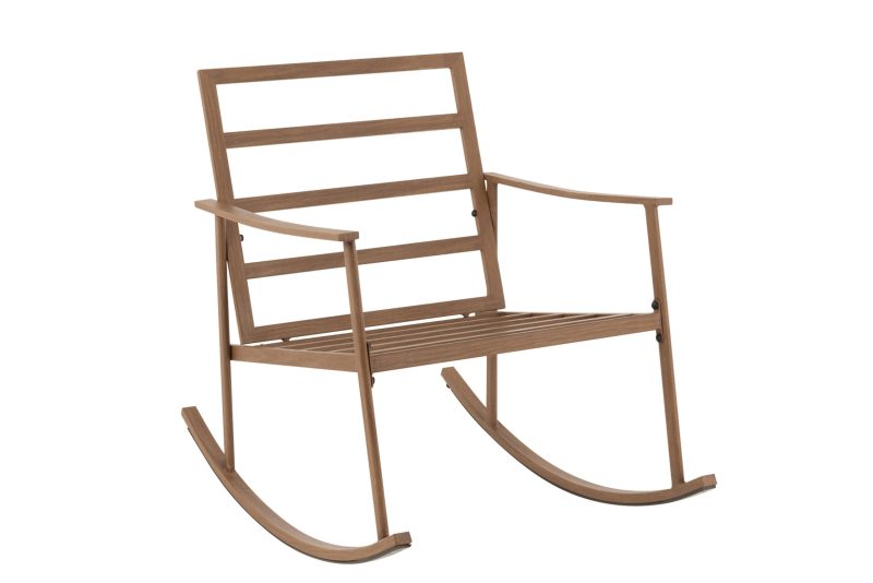 Chaise a bascule metal/textile beige/marron fonce - Image 6
