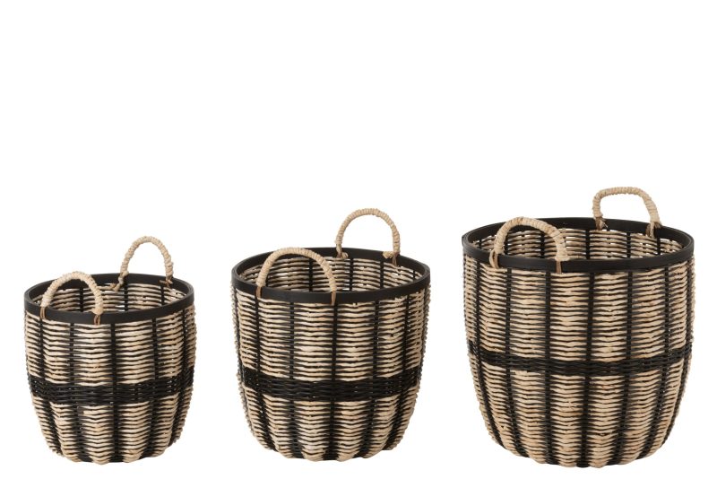 Set de 3 paniers corde/rotin noir/naturel - Image 2