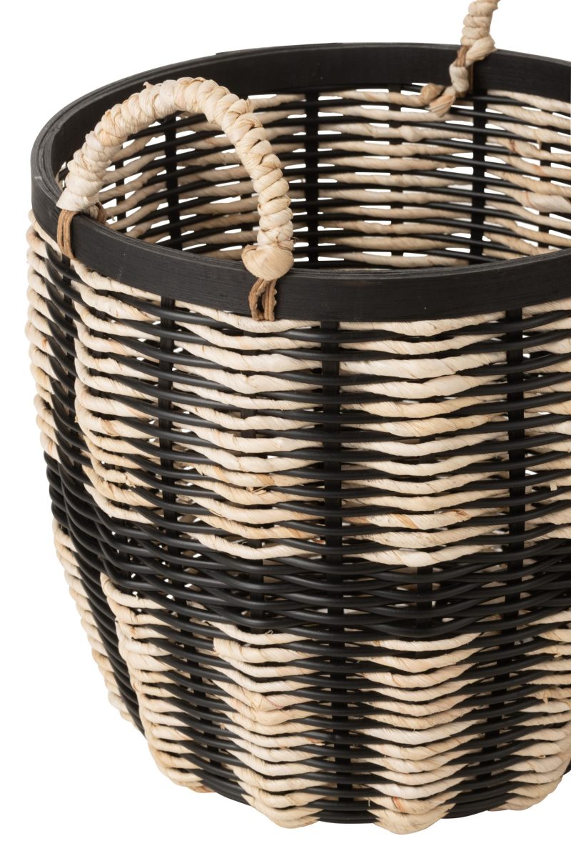 Set de 3 paniers corde/rotin noir/naturel - Image 3