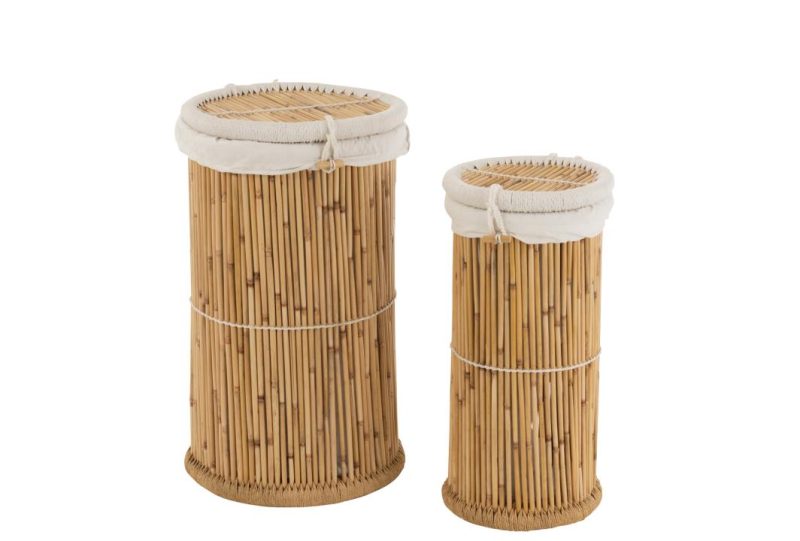 Set de 2 paniers cylindre bambou naturel/blanc
