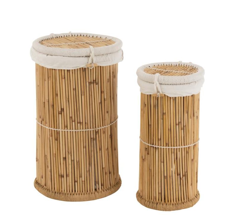 Set de 2 paniers cylindre bambou naturel/blanc