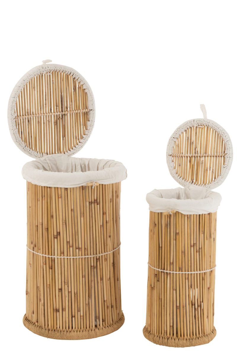 Set de 2 paniers cylindre bambou naturel/blanc - Image 4