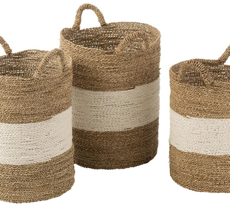 Set de 3 paniers zostere blanc/naturel