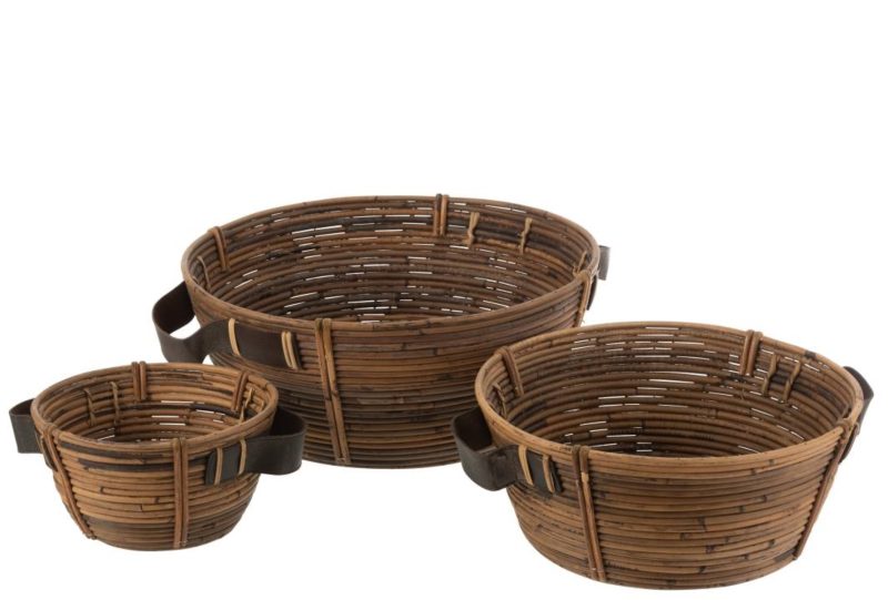 Set de 3 plats + anse rotin marron