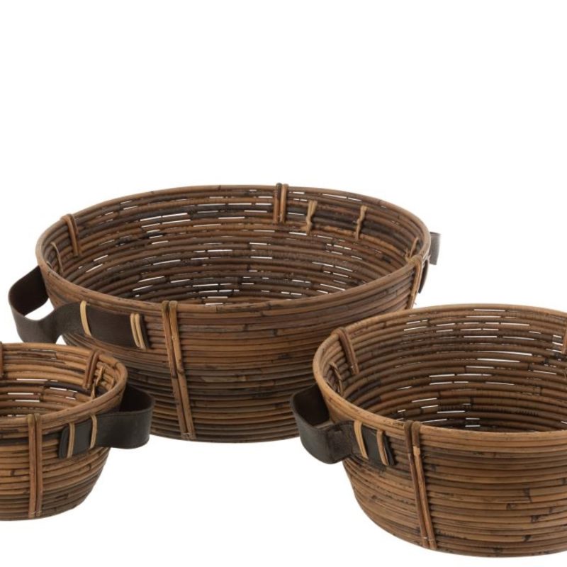 Set de 3 plats + anse rotin marron