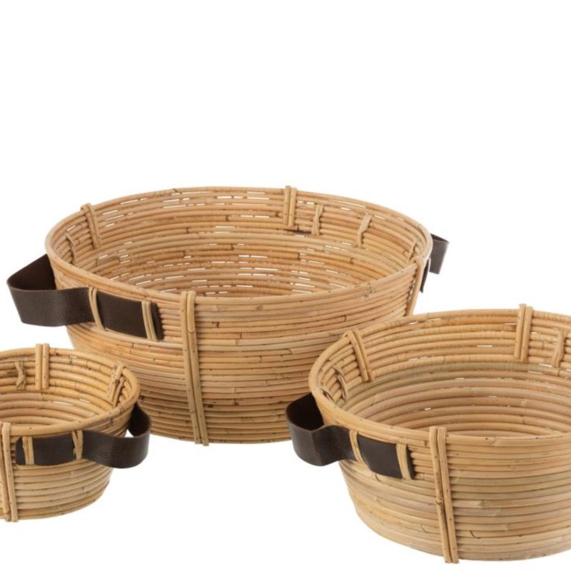 Set de 3 plats + anse rotin naturel