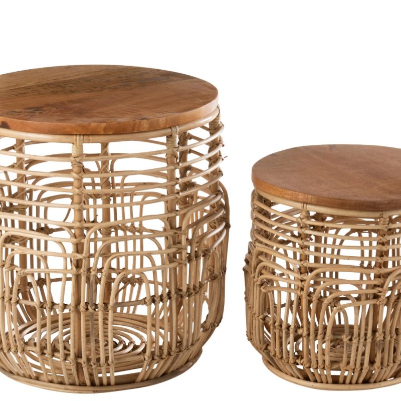 Set de 2 tables gigognes ellen rotin naturel