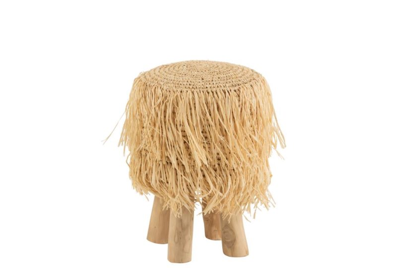 Tabouret alex raphia/teck naturel