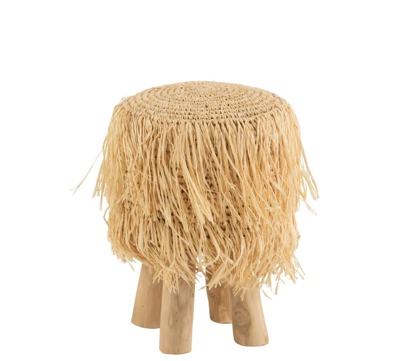 Tabouret alex raphia/teck naturel