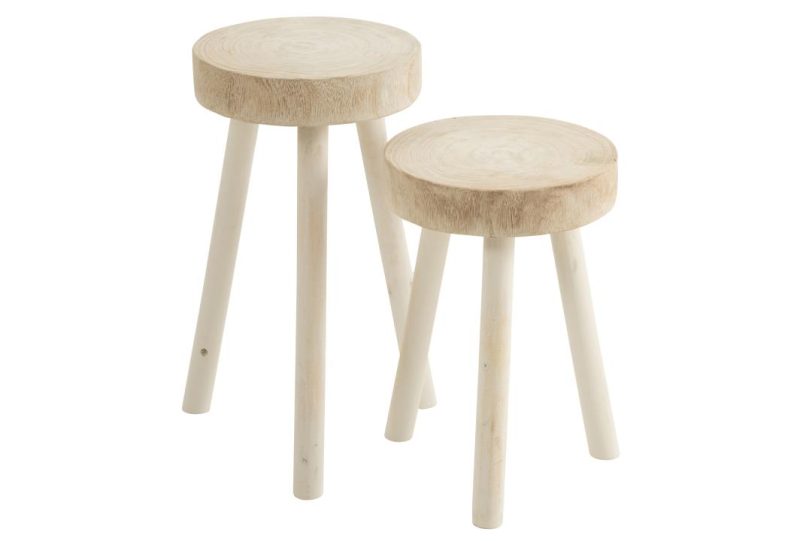 Set de 2 tabourets paulownia bois blanc