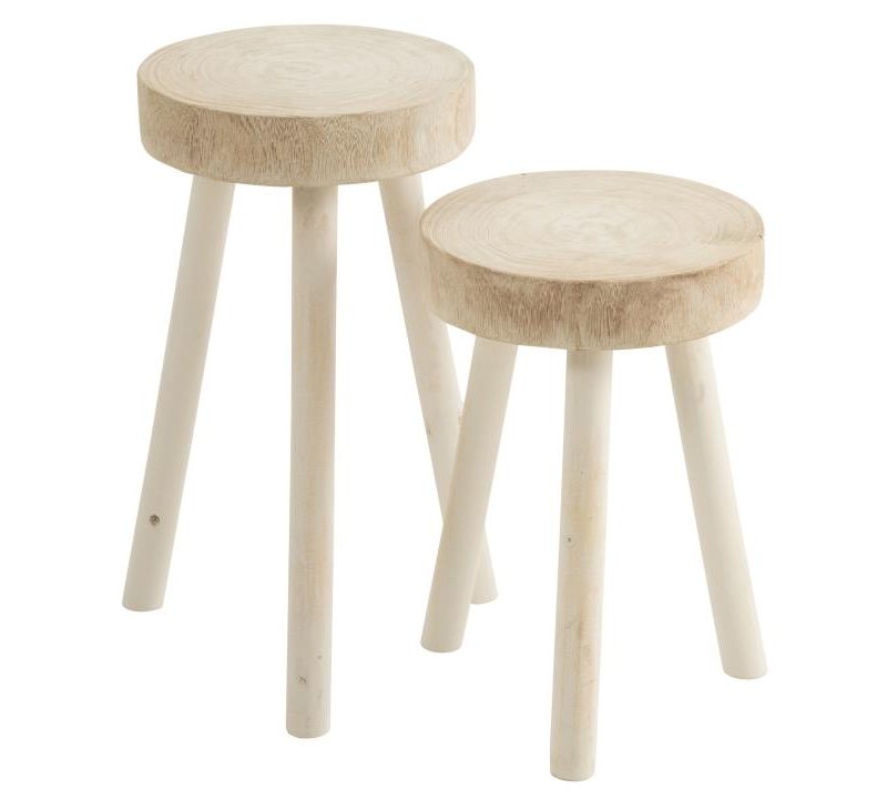 Set de 2 tabourets paulownia bois blanc