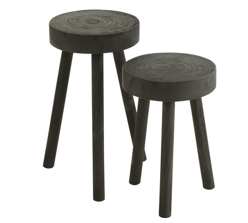 Set de 2 tabourets paulownia bois noir