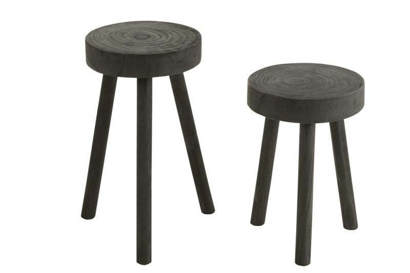 Set de 2 tabourets paulownia bois noir - Image 3