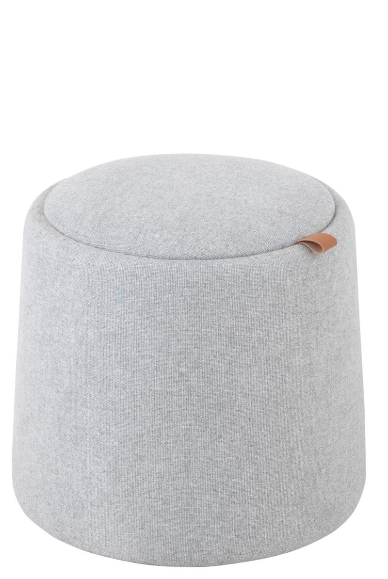 Pouf/table d'appoint rond textile/bois gris clair