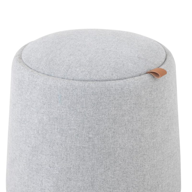 Pouf/table d'appoint rond textile/bois gris clair