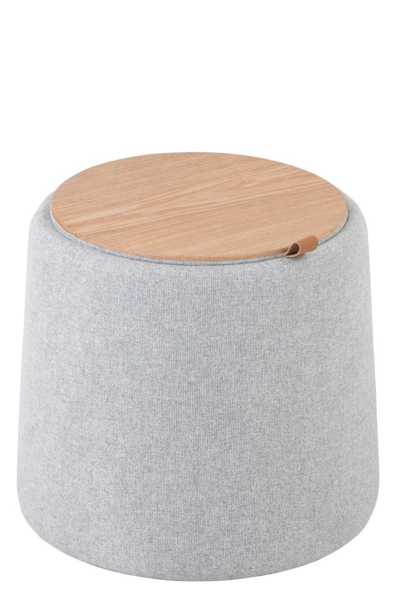 Pouf/table d'appoint rond textile/bois gris clair - Image 2