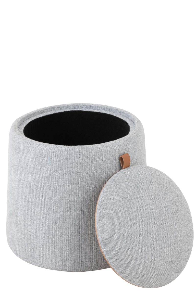 Pouf/table d'appoint rond textile/bois gris clair - Image 3