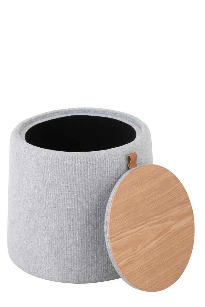 Pouf/table d'appoint rond textile/bois gris clair - Image 4