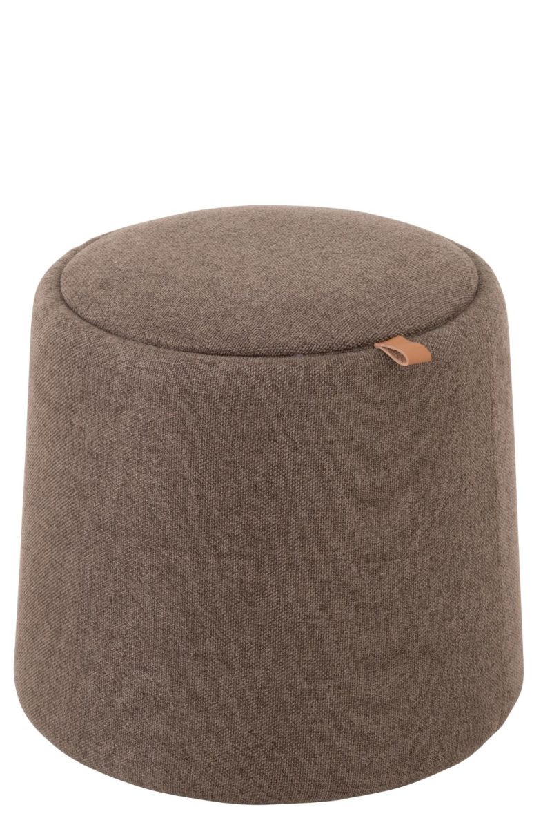 Pouf/table d'appoint rond textile/bois brun