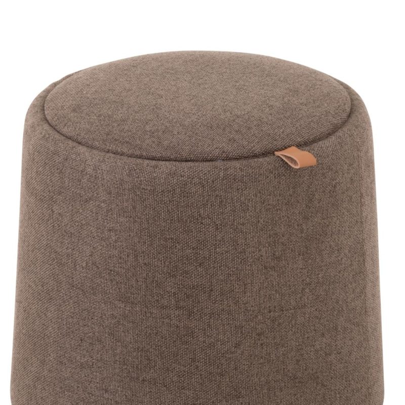 Pouf/table d'appoint rond textile/bois brun