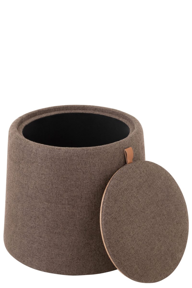 Pouf/table d'appoint rond textile/bois brun - Image 3