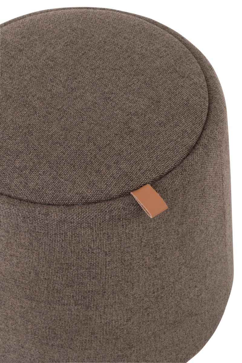 Pouf/table d'appoint rond textile/bois brun - Image 4