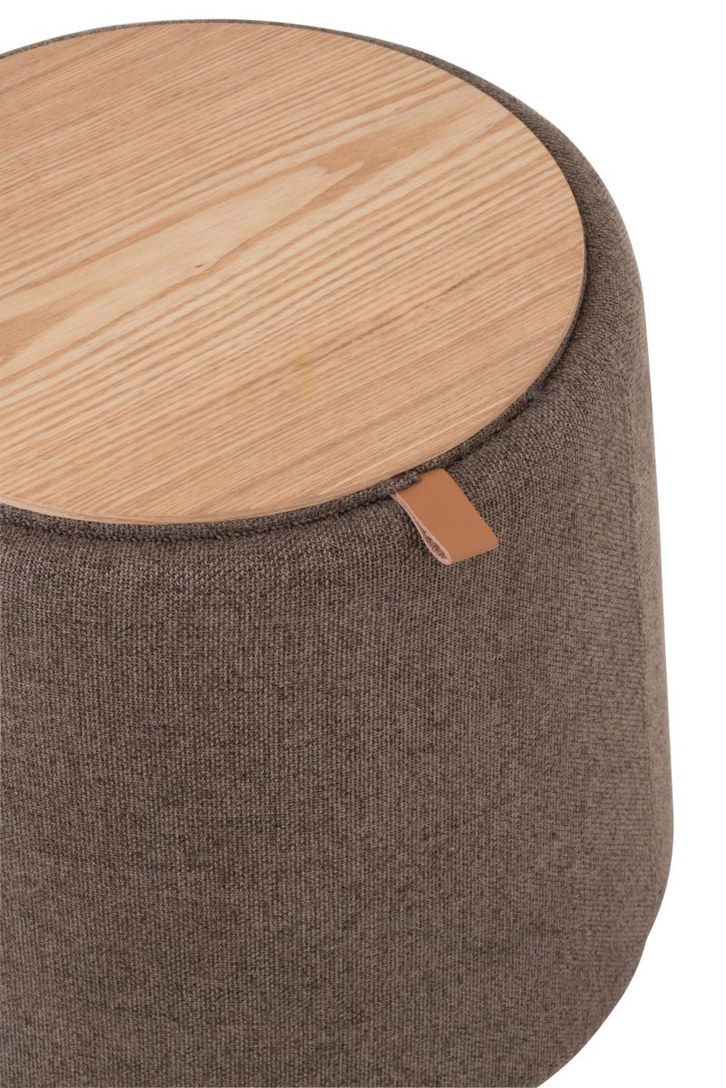 Pouf/table d'appoint rond textile/bois brun - Image 5