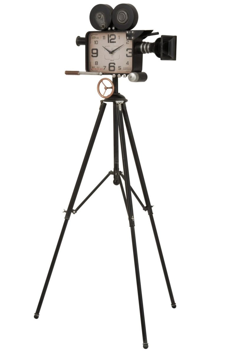 Horloge camera sur pied metal noir