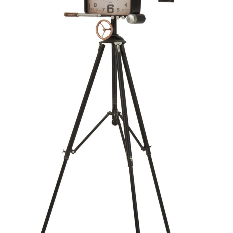 Horloge camera sur pied metal noir