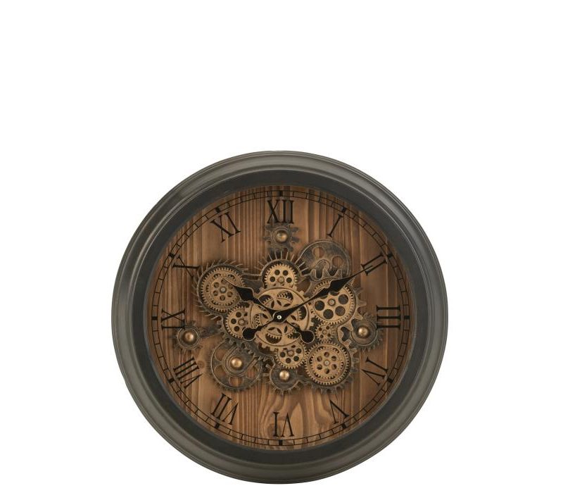Horloge ronde chiffres romains engrenage metal noir small