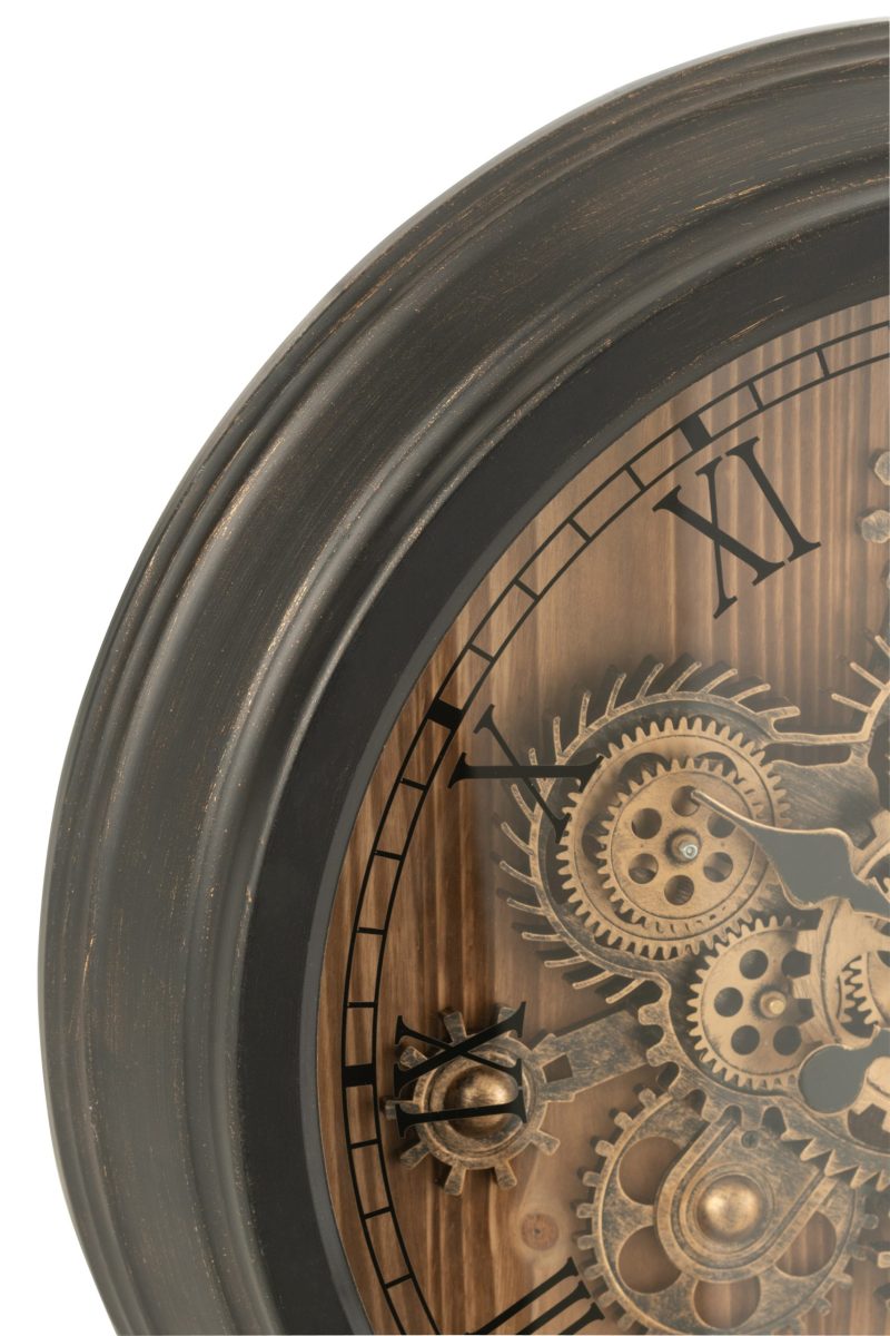 Horloge ronde chiffres romains engrenage metal noir small - Image 2