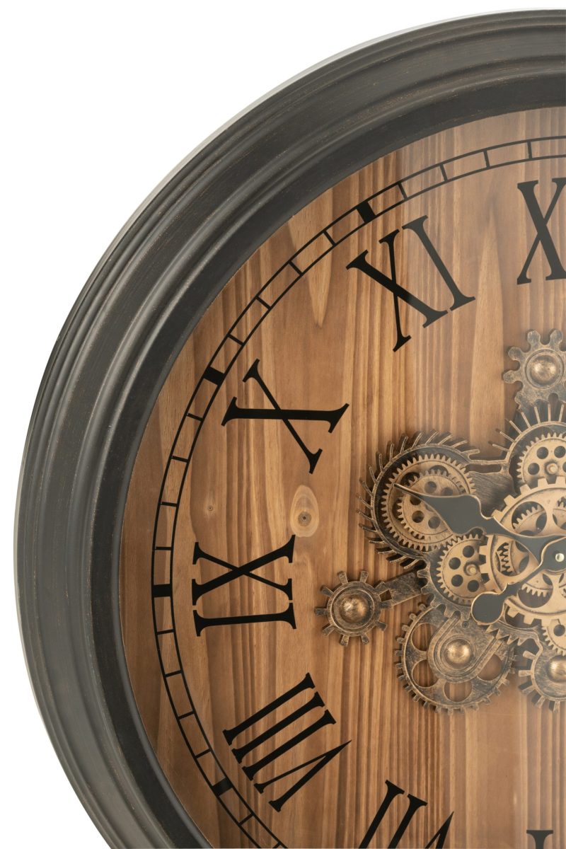 Horloge ronde chiffres romains engrenage noir large - Image 2