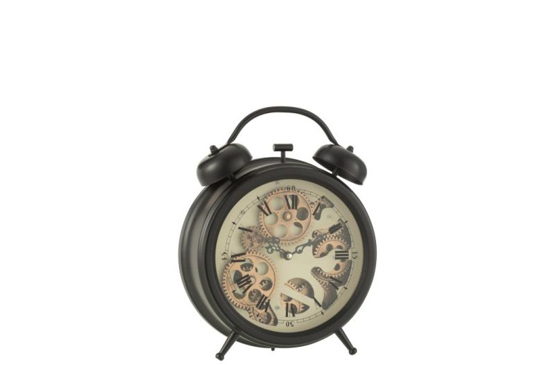 Reveil chiffres romains mecanisme metal noir medium