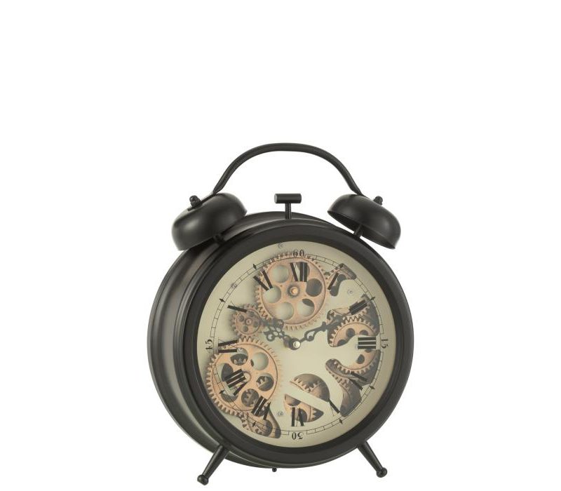 Reveil chiffres romains mecanisme metal noir medium