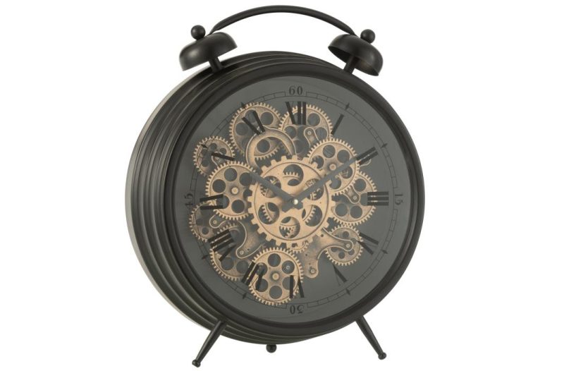 Reveil chiffres romains mecanisme metal noir large
