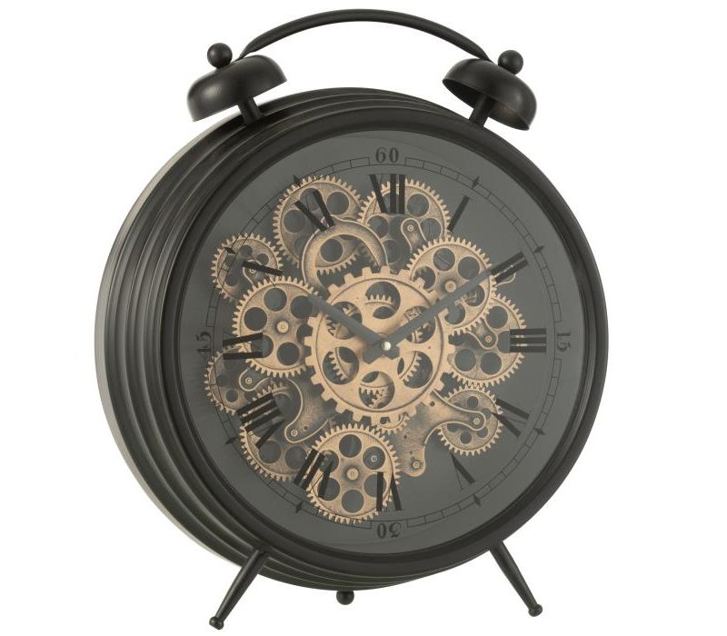 Reveil chiffres romains mecanisme metal noir large