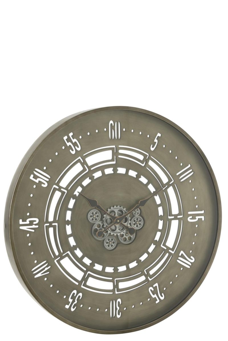 Horloge ronde secondes engrenage metal antique cuivre large