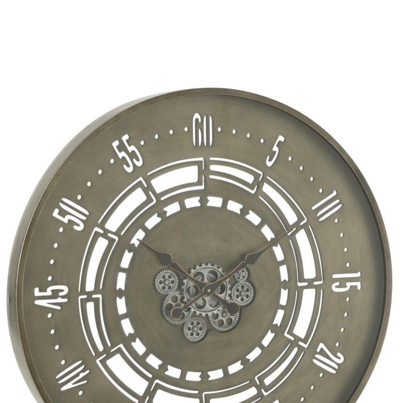 Horloge ronde secondes engrenage metal antique cuivre large