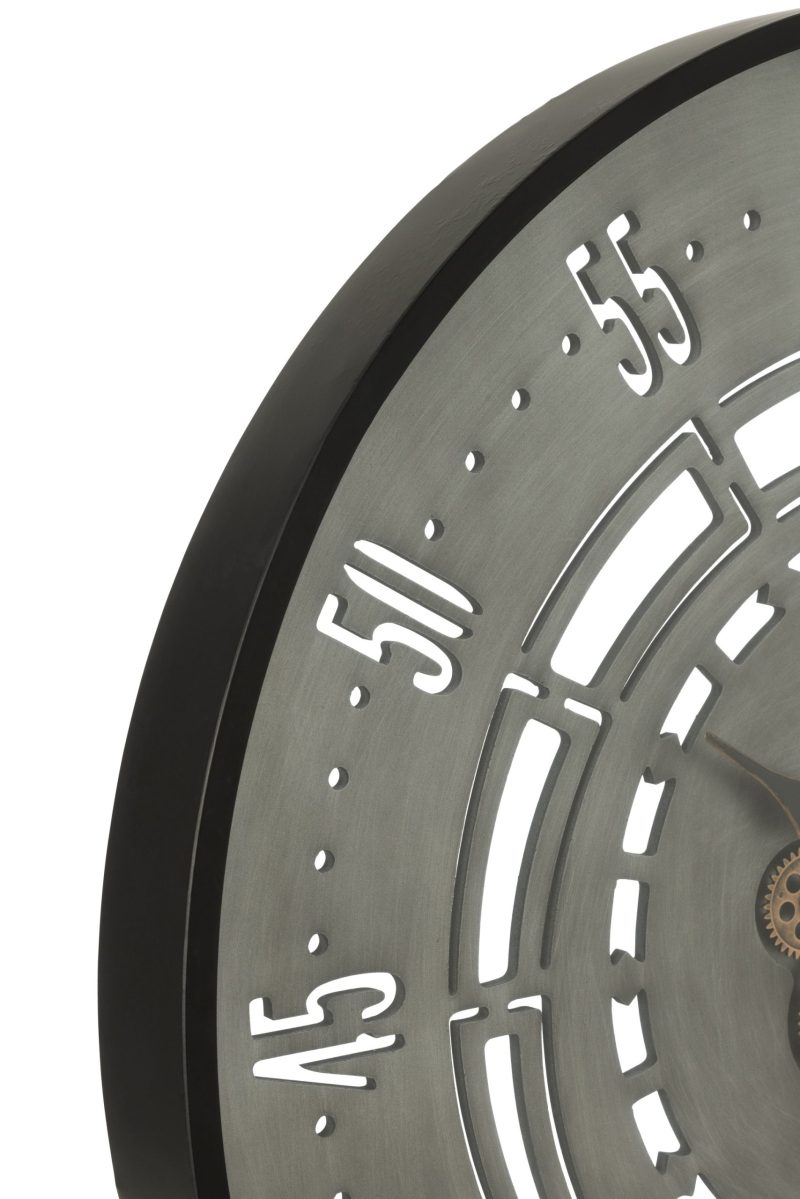 Horloge ronde secondes engrenage metal noir/gris large - Image 2