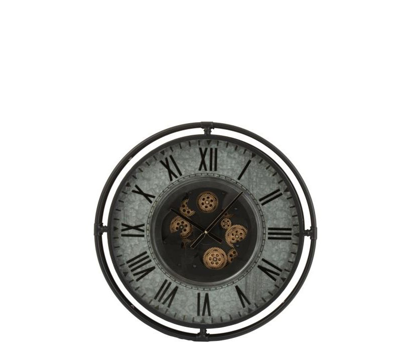Horloge bord metallique chiffres romains metal gris/noir/or small