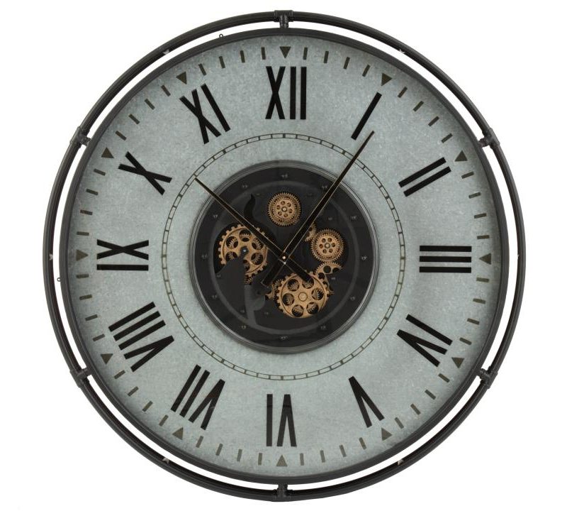 Horloge bord metallique chiffres romains metal gris/noir/or large