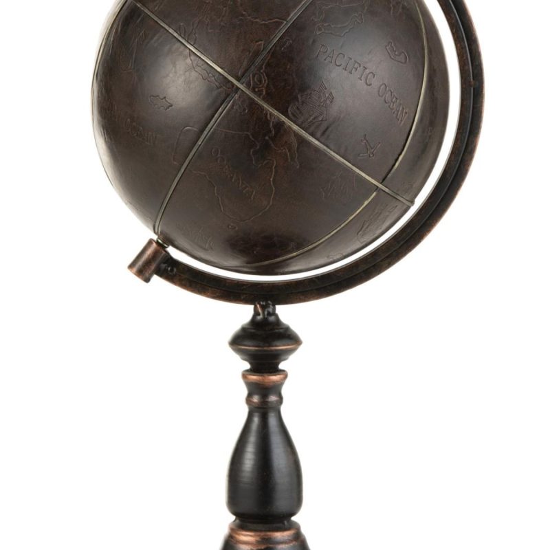 Mappemonde gravure metal marron fonce