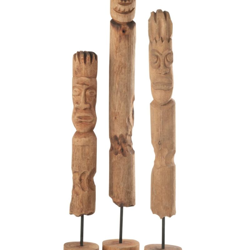 Set 3 personnages sur pied totem bois naturel
