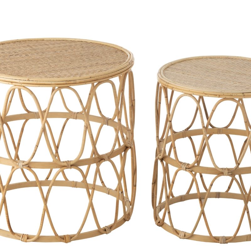 Set 2 table gigogne vague motif rotin naturel