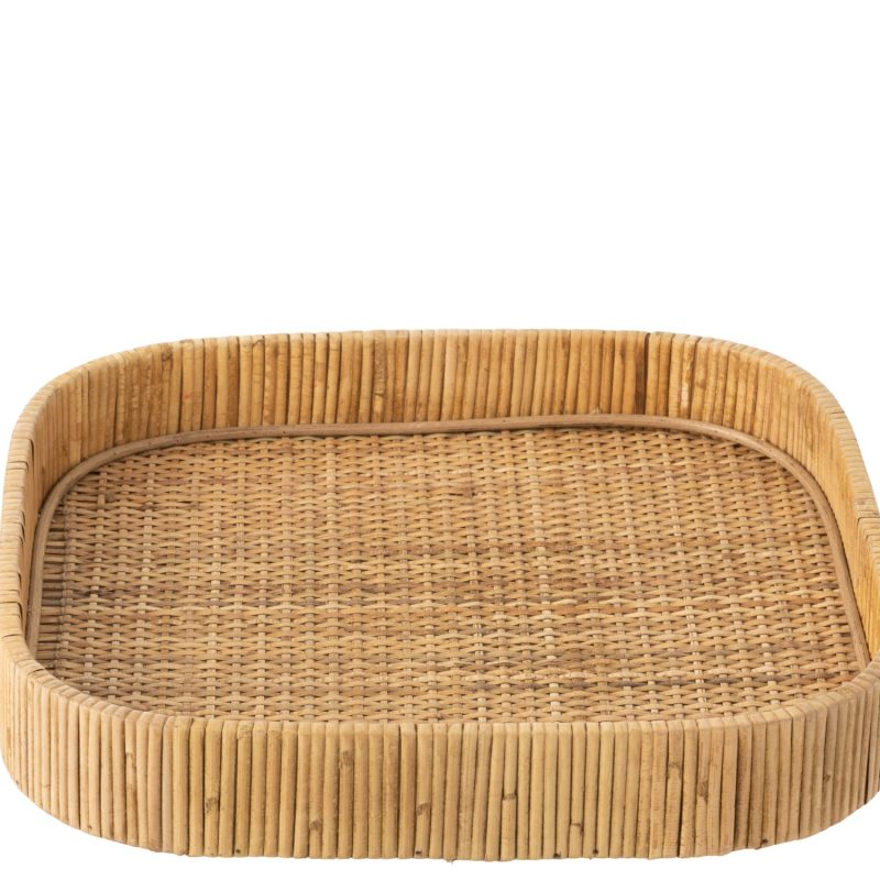 Plateau carre rond coins rotin naturel