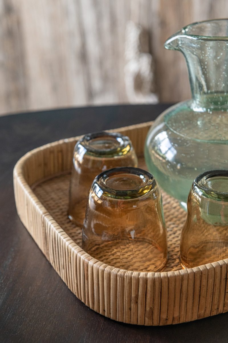 Plateau carre rond coins rotin naturel - Image 2