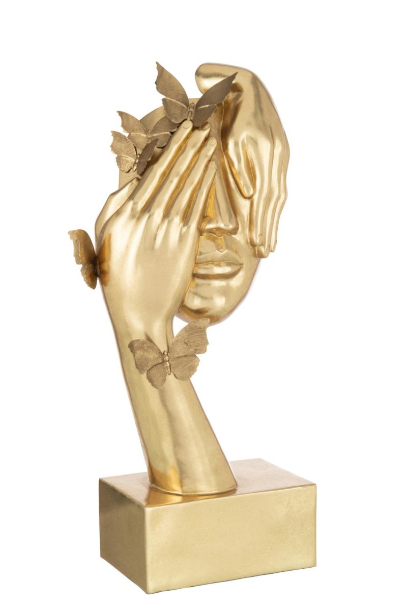 Visage papillons socle poly or